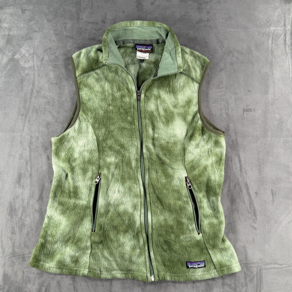 Patagonia Synchilla Fleece Vest Womens Large Green Marble Full Zip Soft Jacket
